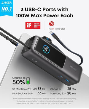 ⚡ Anker Power Bank 25,000 mAh con 3 Puertos USB-C 100W – Potencia Pro en tu bolsillo