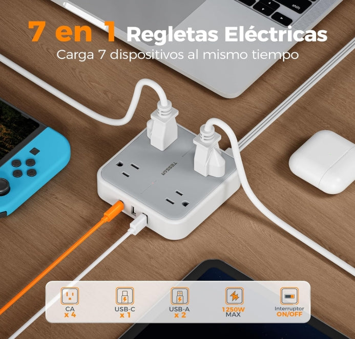 🔌 TESSAN Regleta Multicontacto con Protección de Sobretensión – Potencia y seguridad en un solo diseño