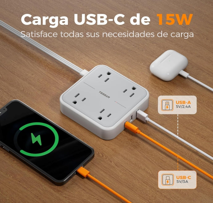 🔌 TESSAN Regleta Multicontacto con Protección de Sobretensión – Potencia y seguridad en un solo diseño