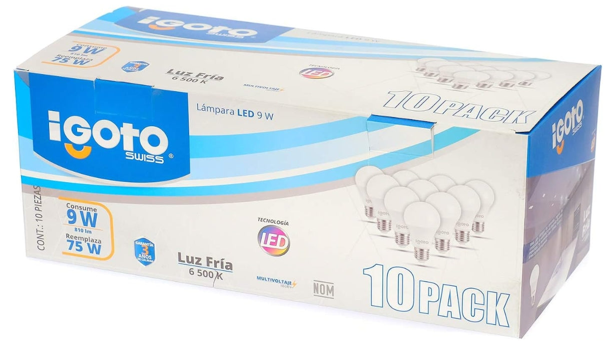 💡 iGoto Pack de 10 Focos LED A60 9W Luz Fría – Ahorra energía, ilumina con potencia
