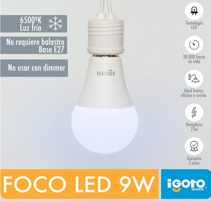 💡 iGoto Pack de 10 Focos LED A60 9W Luz Fría – Ahorra energía, ilumina con potencia