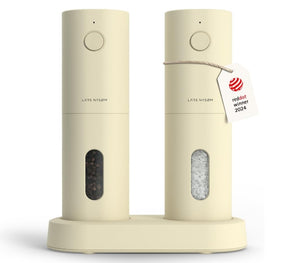 LARS NYSØM – Juego de Molinillo Eléctrico de Sal y Pimienta (USB, recargable, cerámica ajustable, beige almendra)