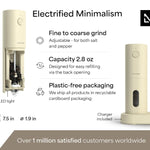LARS NYSØM – Juego de Molinillo Eléctrico de Sal y Pimienta (USB, recargable, cerámica ajustable, beige almendra)