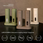 LARS NYSØM – Juego de Molinillo Eléctrico de Sal y Pimienta (USB, recargable, cerámica ajustable, beige almendra)
