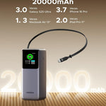 UGREEN Power Bank 20000mAh, 165W Salida Máx Batería Portátil con Retráctil Cable, Cargador Portátil Carga Rápida con Pantalla Digital Compatible con MacBook iPad iPhone 16/15/14 Xiaomi Galaxy