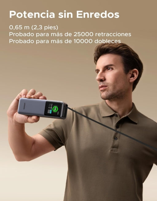 UGREEN Power Bank 20000mAh, 165W Salida Máx Batería Portátil con Retráctil Cable, Cargador Portátil Carga Rápida con Pantalla Digital Compatible con MacBook iPad iPhone 16/15/14 Xiaomi Galaxy