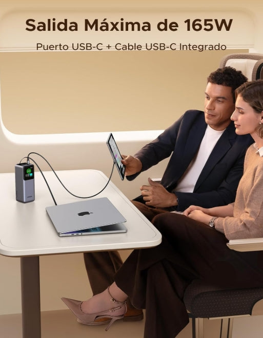 UGREEN Power Bank 20000mAh, 165W Salida Máx Batería Portátil con Retráctil Cable, Cargador Portátil Carga Rápida con Pantalla Digital Compatible con MacBook iPad iPhone 16/15/14 Xiaomi Galaxy