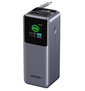 UGREEN Power Bank 20000mAh, 165W Salida Máx Batería Portátil con Retráctil Cable, Cargador Portátil Carga Rápida con Pantalla Digital Compatible con MacBook iPad iPhone 16/15/14 Xiaomi Galaxy