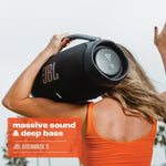 JBL Boombox 3 Bocina Portátil Bluetooth, 180W de Potencia, Reproducción 24 Horas, Resistente al Agua y Polvo IP67 - Negro