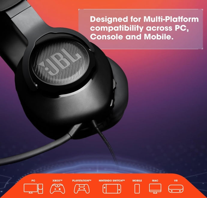 JBL Audífonos Gamer Over Ear Quantum 100 con Micrófono Extraíble