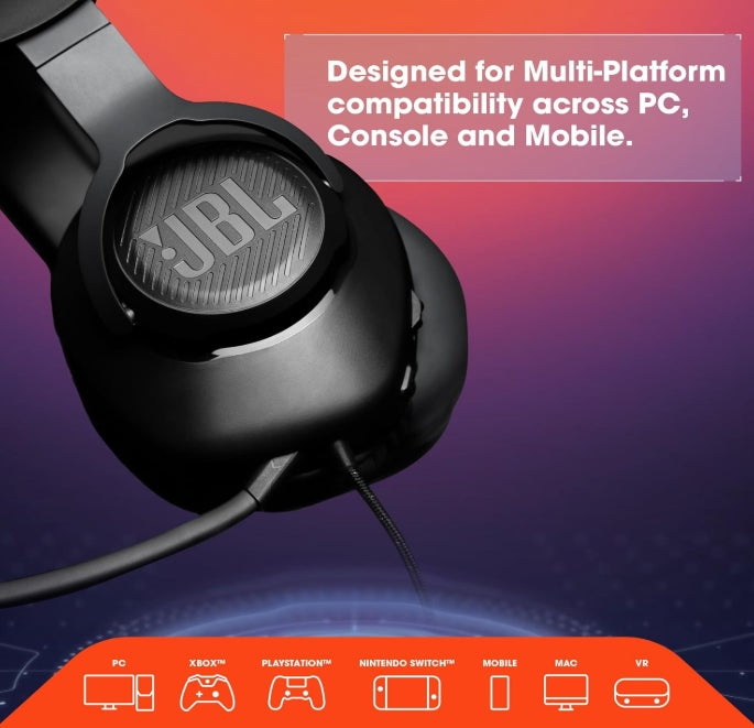 JBL Audífonos Gamer Over Ear Quantum 100 con Micrófono Extraíble