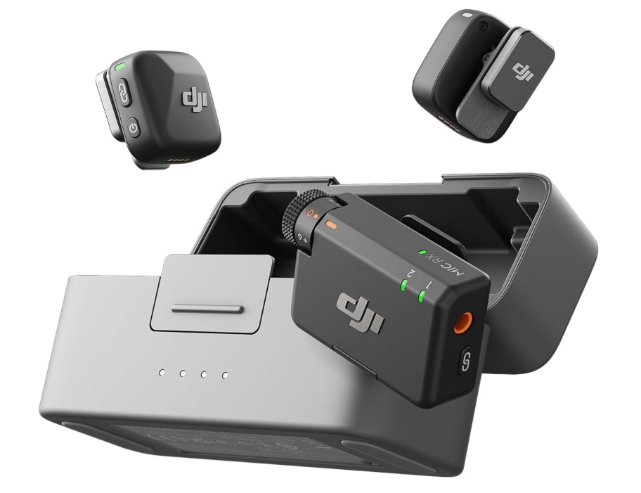 DJI Mic Mini (2 TX + 1 RX + Estuche de Carga), micrófono inalámbrico, superligero, Audio de Alta Calidad, 48 h de Uso, cancelación de Ruido, para cámaras/iPhone/Android, Vlogs, Streaming