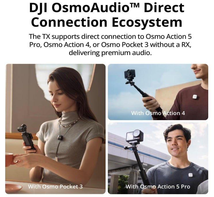 DJI Mic Mini (2 TX + 1 RX + Estuche de Carga), micrófono inalámbrico, superligero, Audio de Alta Calidad, 48 h de Uso, cancelación de Ruido, para cámaras/iPhone/Android, Vlogs, Streaming