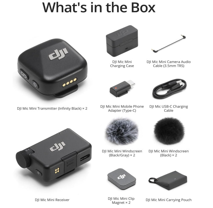 DJI Mic Mini (2 TX + 1 RX + Estuche de Carga), micrófono inalámbrico, superligero, Audio de Alta Calidad, 48 h de Uso, cancelación de Ruido, para cámaras/iPhone/Android, Vlogs, Streaming