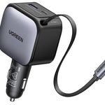 UGREEN 3 en 1 Cargador para Auto 60W con Cable Retráctil USB C, Adaptador de Coche Carga Rápida con Cable Incorporado, Cargador de Carro Compatible con iPhone 16 15 Pro MAX, Pixel, Galaxy S25 Ultra