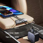 UGREEN 3 en 1 Cargador para Auto 60W con Cable Retráctil USB C, Adaptador de Coche Carga Rápida con Cable Incorporado, Cargador de Carro Compatible con iPhone 16 15 Pro MAX, Pixel, Galaxy S25 Ultra