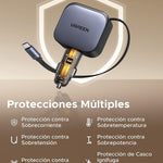 UGREEN 3 en 1 Cargador para Auto 60W con Cable Retráctil USB C, Adaptador de Coche Carga Rápida con Cable Incorporado, Cargador de Carro Compatible con iPhone 16 15 Pro MAX, Pixel, Galaxy S25 Ultra